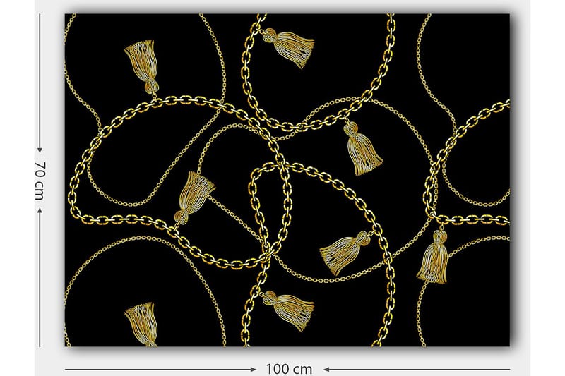 Lærred 70x100 cm - Mønster af kæder og frynser i et elegant design - Guld / Sort - Boligtilbehør - Billeder & kunst - Billeder på lærred