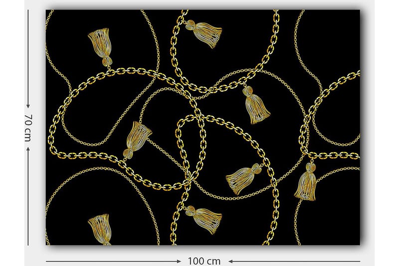 Lærred 70x100 cm - Mønster af kæder og frynser i et elegant design - Guld / Sort - Boligtilbehør - Billeder & kunst - Billeder på lærred