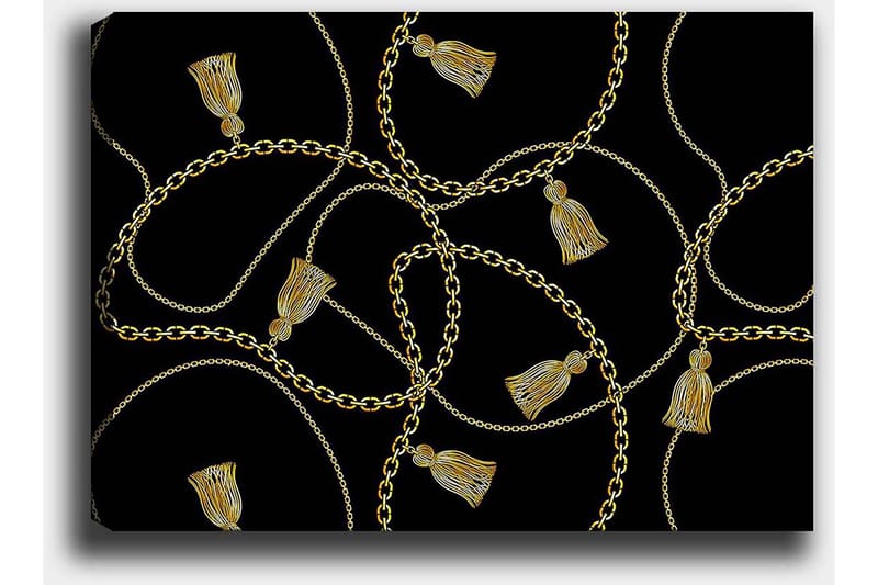 Lærred 70x100 cm - Mønster af kæder og frynser i et elegant design - Guld / Sort - Boligtilbehør - Billeder & kunst - Billeder på lærred