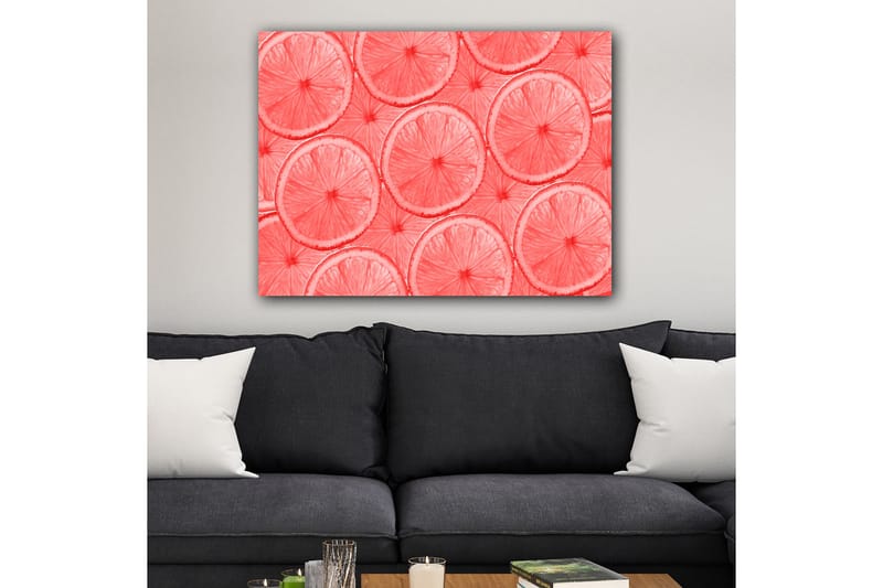 Lærred 70x100 cm - Mønster af skiver af citrusfrugter i lyse nuancer, Lys pink / Koral