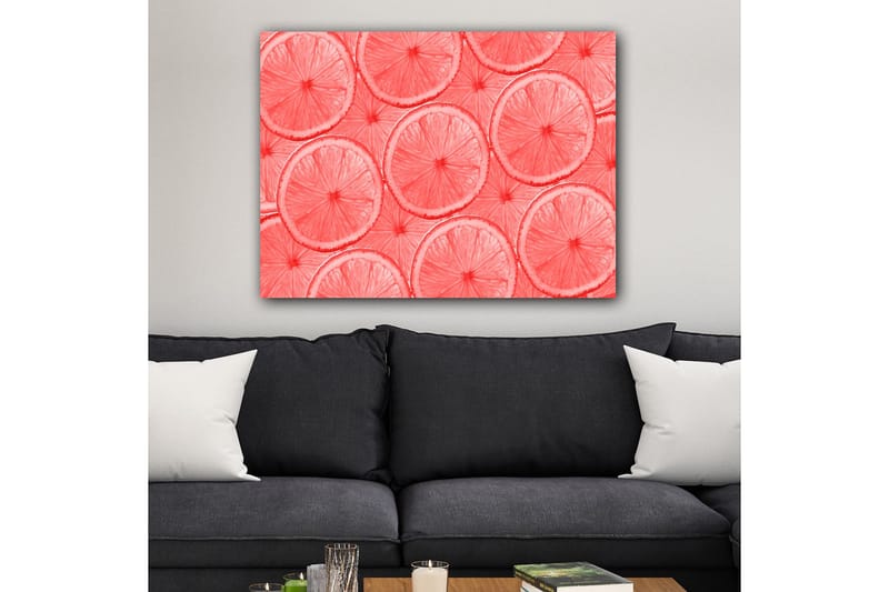 Lærred 70x100 cm - Mønster af skiver af citrusfrugter i lyse nuancer, Lys pink / Koral