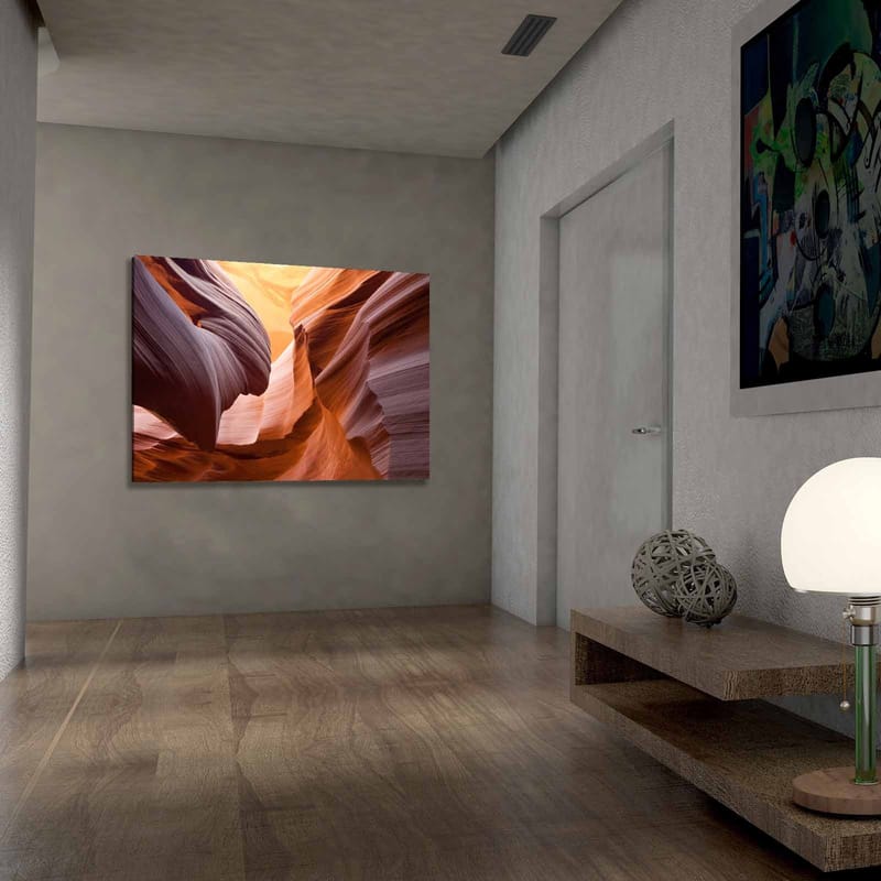 Lærred 70x100 cm - Majestætisk kløft med blødt formede klipper i varme jordfarver - Orange / Rødbrun / Lilla - Boligtilbehør - Billeder & kunst - Billeder på lærred