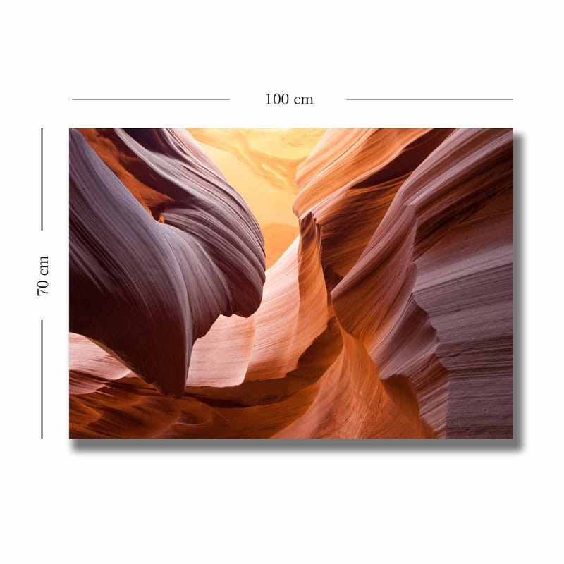 Lærred 70x100 cm - Majestætisk kløft med blødt formede klipper i varme jordfarver - Orange / Rødbrun / Lilla - Boligtilbehør - Billeder & kunst - Billeder på lærred