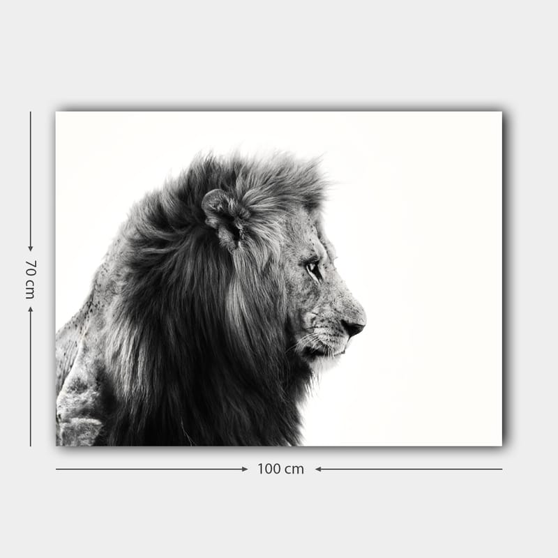 Lærred 70x100 cm - Majestætisk løveprofil i sort-hvid, der udstråler styrke og elegance - Sort / Hvid - Boligtilbehør - Billeder & kunst - Billeder på lærred
