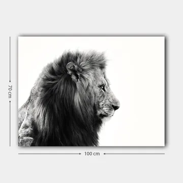 Lærred 70x100 cm - Majestætisk løveprofil i sort-hvid, der udstråler styrke og elegance - Sort / Hvid - Boligtilbehør - Billeder & kunst - Billeder på lærred