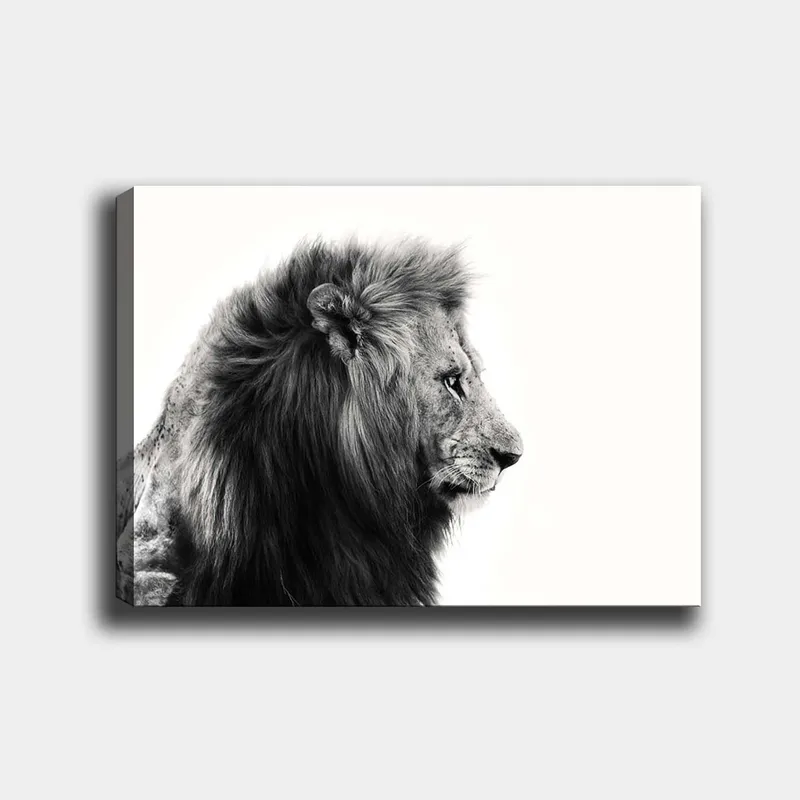 Lærred 70x100 cm - Majestætisk løveprofil i sort-hvid, der udstråler styrke og elegance - Sort / Hvid - Boligtilbehør - Billeder & kunst - Billeder på lærred