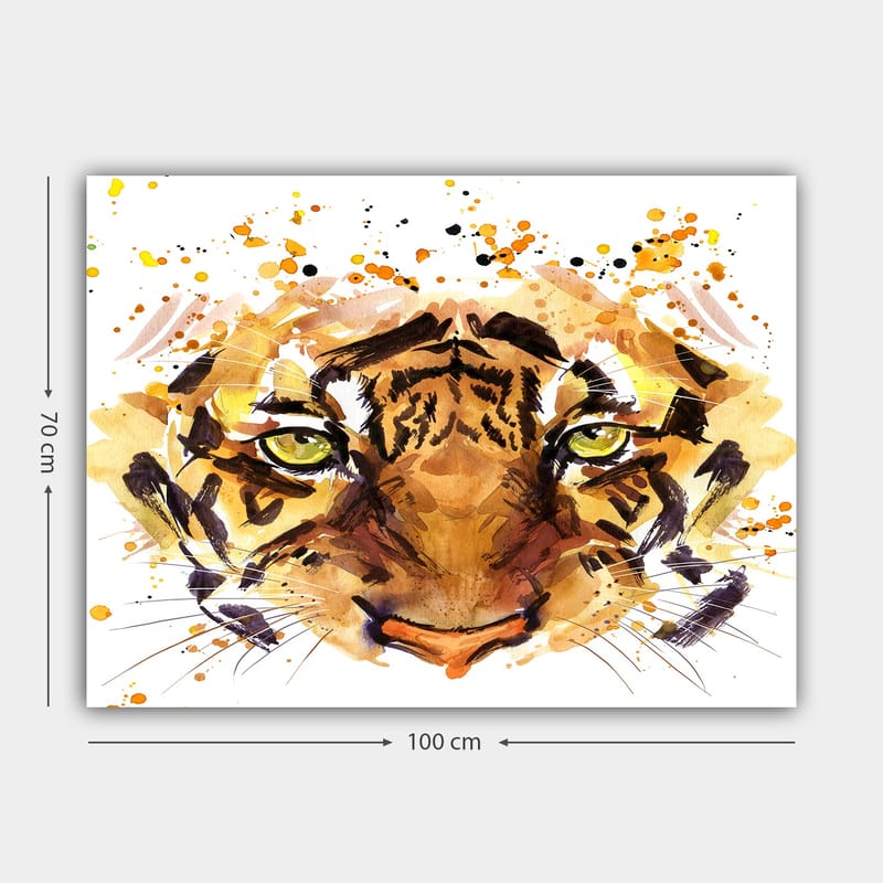 Lærred 70x100 cm - Majestætisk tiger med intense øjne og kraftfulde ansigtstræk - Orange / Brun / Guldfarvet - Boligtilbehør - Billeder & kunst - Billeder på lærred