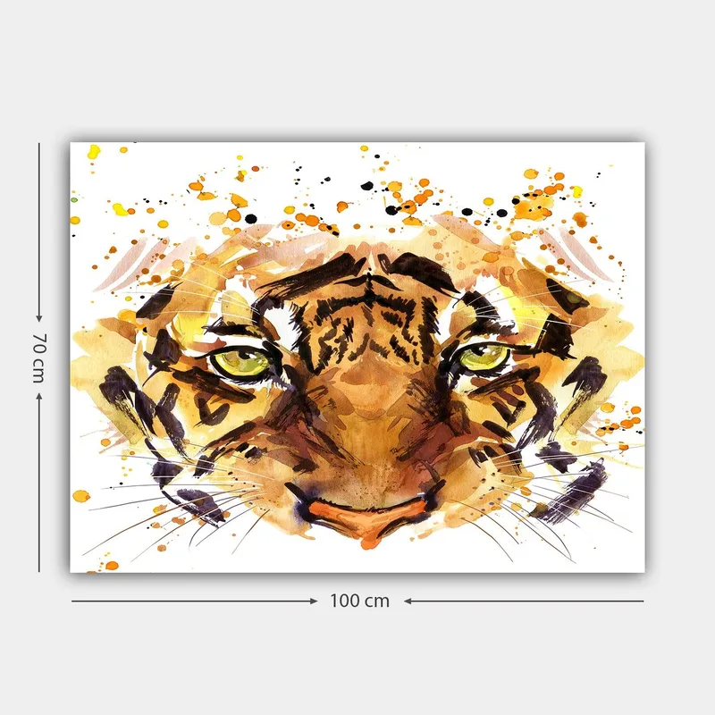 Lærred 70x100 cm - Majestætisk tiger med intense øjne og kraftfulde ansigtstræk - Orange / Brun / Guldfarvet - Boligtilbehør - Billeder & kunst - Billeder på lærred