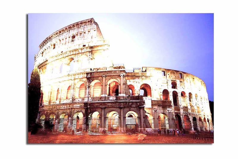 Lærred 70x100 cm - Majestætisk udsigt over Colosseum i Rom, fanget i et blødt lys, Beige / Grå / Orange