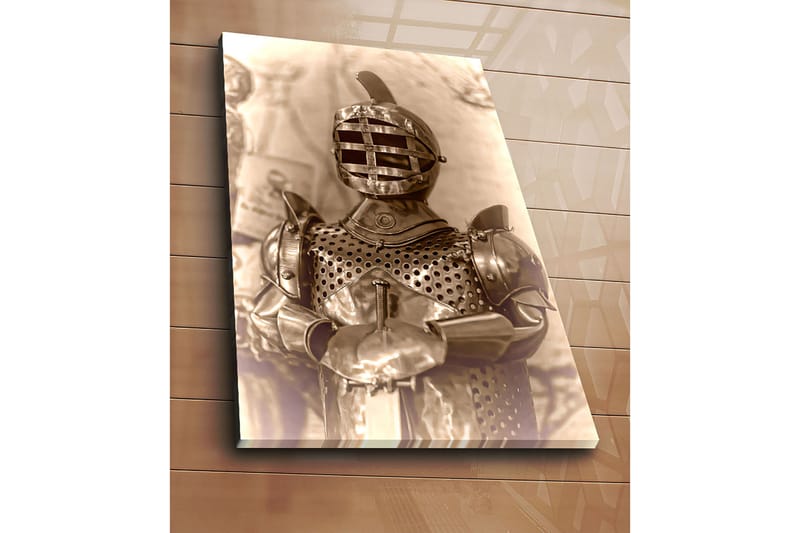 Lærred 70x100 cm - Middelalderridder i rustning med karakteristisk hjelmdesign - Sølv / Grå / Brun - Boligtilbehør - Billeder & kunst - Billeder på lærred