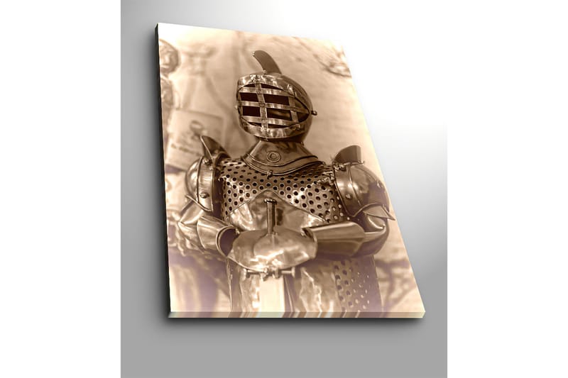 Lærred 70x100 cm - Middelalderridder i rustning med karakteristisk hjelmdesign - Sølv / Grå / Brun - Boligtilbehør - Billeder & kunst - Billeder på lærred