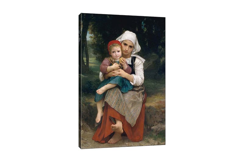 Lærred 70x100 cm - Mor holder sit barn i sine arme med en følelse af ømhed og nærhed - Rød / Grøn / Hvid - Boligtilbehør - Billeder & kunst - Billeder på lærred