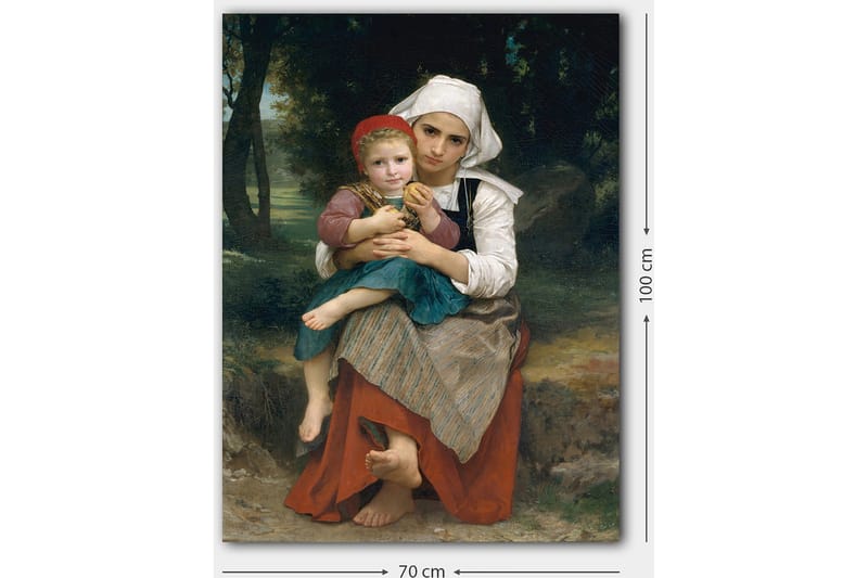 Lærred 70x100 cm - Mor holder sit barn i sine arme med en følelse af ømhed og nærhed - Rød / Grøn / Hvid - Boligtilbehør - Billeder & kunst - Billeder på lærred