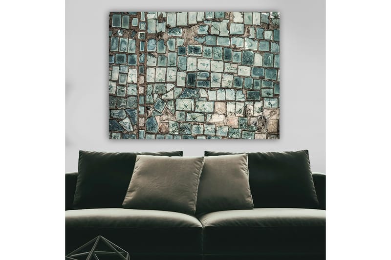 Lærred 70x100 cm - Mosaik af varierende grønne og blå fliser med en tekstureret overflade - Mørkegrøn / Lysegrøn / Blå - Boligtilbehør - Billeder & kunst - Billeder på lærred