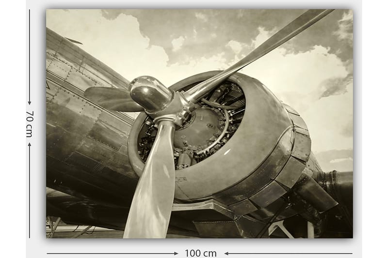 Lærred 70x100 cm - Nærbillede af en flypropel og motor i vintagestil - Grå / Sølv - Boligtilbehør - Billeder & kunst - Billeder på lærred