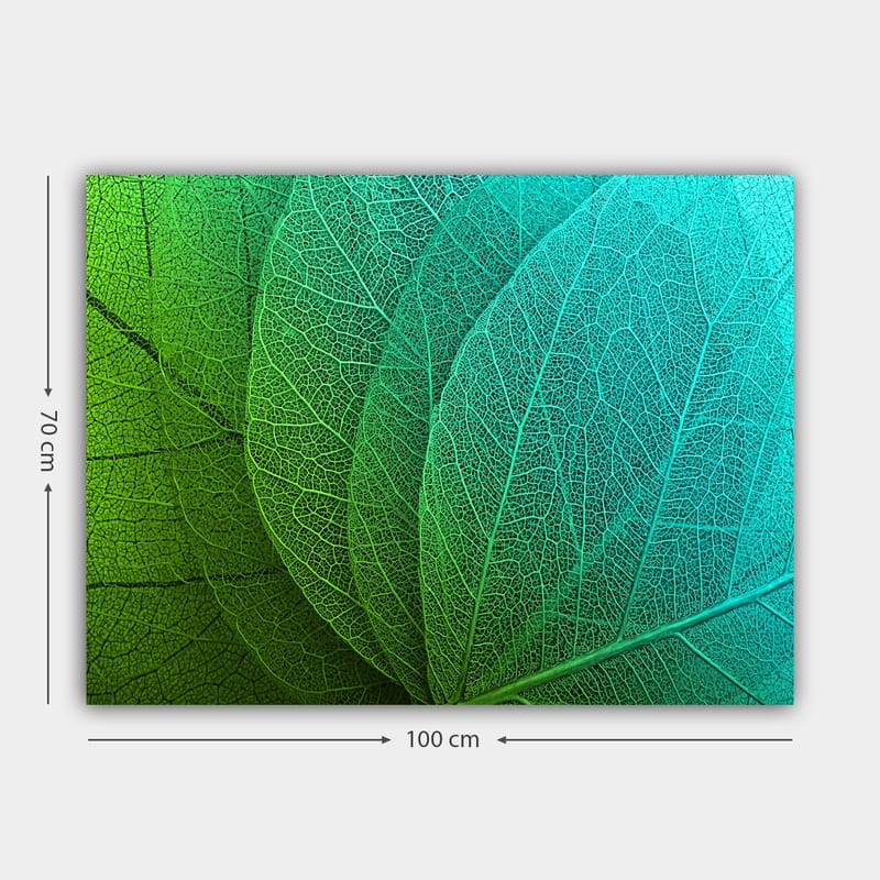 Lærred 70x100 cm - Nærbillede af grønne og turkise blade med detaljeret åremønster - Grøn / Turkis - Boligtilbehør - Billeder & kunst - Billeder på lærred