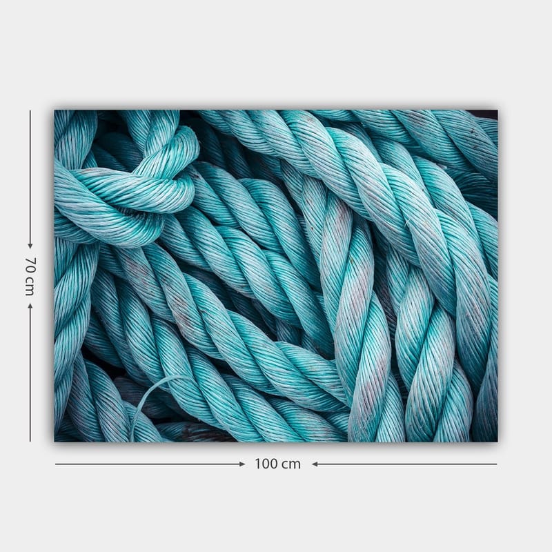 Lærred 70x100 cm - Nærbillede af sammenflettede reb, der skaber en dynamisk og tekstureret komposition - Turkis / Lyseblå - Boligtilbehør - Billeder & kunst - Billeder på lærred