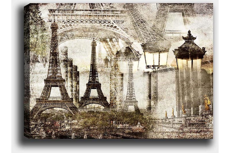 Lærred 70x100 cm - Nostalgisk udsigt over Eiffeltårnet og det parisiske landskab i en drømmeagtig stil - Beige / Brun / Grå - Boligtilbehør - Billeder & kunst - Billeder på lærred