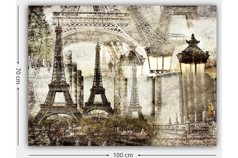 Lærred 70x100 cm - Nostalgisk udsigt over Eiffeltårnet og det parisiske landskab i en drømmeagtig stil - Beige / Brun / Grå - Boligtilbehør - Billeder & kunst - Billeder på lærred