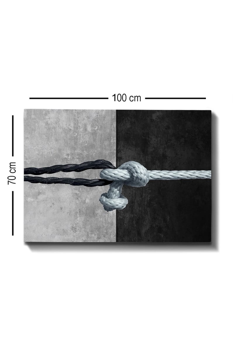 Lærred 70x100 cm - Rebknude der forbinder to kontrasterende overflader i sort og grå - Sort / Grå / Lyseblå - Boligtilbehør - Billeder & kunst - Billeder på lærred