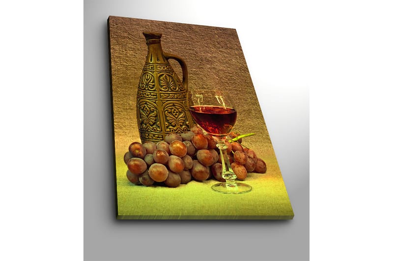 Lærred 70x100 cm - Rolig komposition med en dekorativ kande, et glas vin og druer - Brun / Bordeaux / Grå - Boligtilbehør - Billeder & kunst - Billeder på lærred