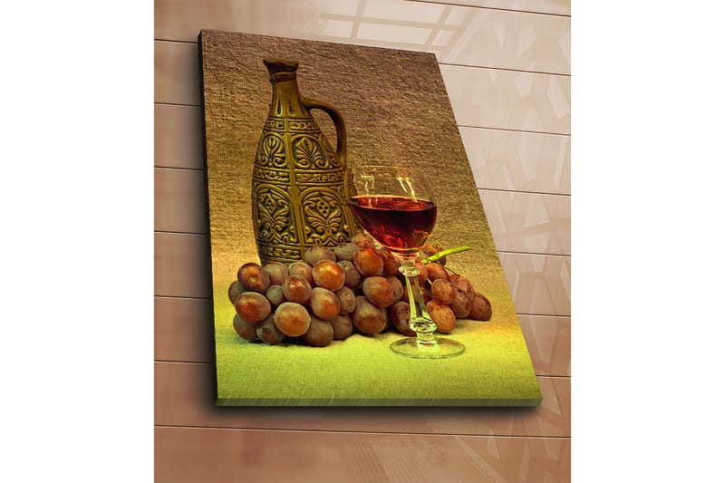 Lærred 70x100 cm - Rolig komposition med en dekorativ kande, et glas vin og druer - Brun / Bordeaux / Grå - Boligtilbehør - Billeder & kunst - Billeder på lærred
