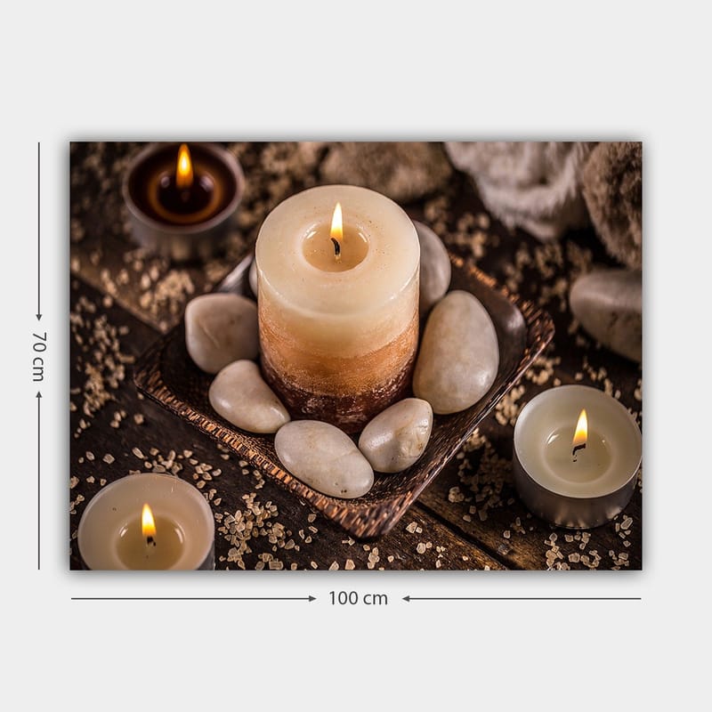 Lærred 70x100 cm - Rolig og afslappende komposition med stearinlys og sten i et harmonisk miljø - Beige / Brun / Grå - Boligtilbehør - Billeder & kunst - Billeder på lærred