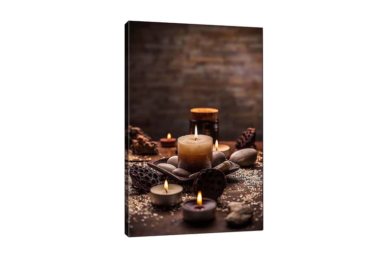 Lærred 70x100 cm - Rolig samling af stearinlys og sten i et harmonisk arrangement - Beige / Brun / Grå - Boligtilbehør - Billeder & kunst - Billeder på lærred