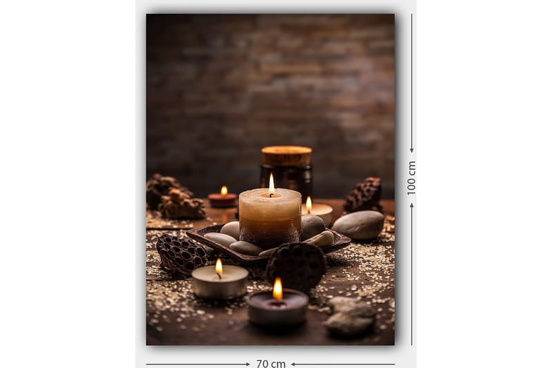 Lærred 70x100 cm - Rolig samling af stearinlys og sten i et harmonisk arrangement - Beige / Brun / Grå - Boligtilbehør - Billeder & kunst - Billeder på lærred