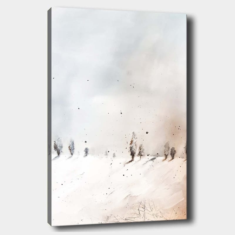 Lærred 70x100 cm - Roligt vinterlandskab med snedækkede træer i det fjerne - Lyseblå / Hvid / Beige - Boligtilbehør - Billeder & kunst - Billeder på lærred