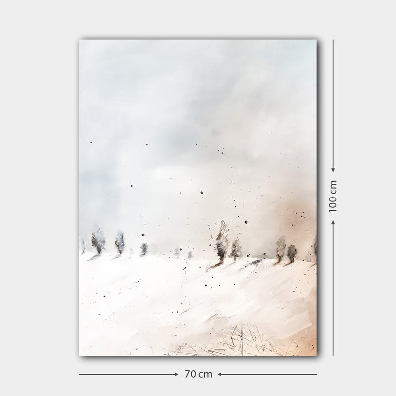 Lærred 70x100 cm - Roligt vinterlandskab med snedækkede træer i det fjerne - Lyseblå / Hvid / Beige - Boligtilbehør - Billeder & kunst - Billeder på lærred