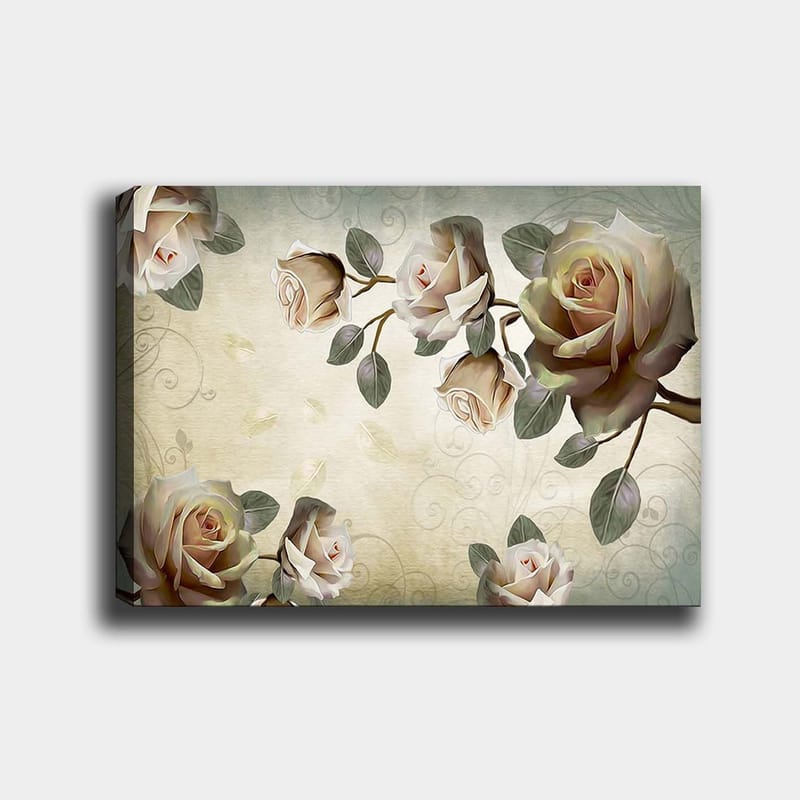 Lærred 70x100 cm - Romantisk komposition af roser i bløde nuancer, der symboliserer skønhed og kærlighed, Lys pink / Grøn / Beige