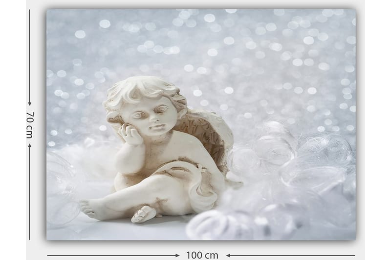 Lærred 70x100 cm - Sød keramisk engel siddende med et tankefuldt udtryk - Hvid / Beige - Boligtilbehør - Billeder & kunst - Billeder på lærred