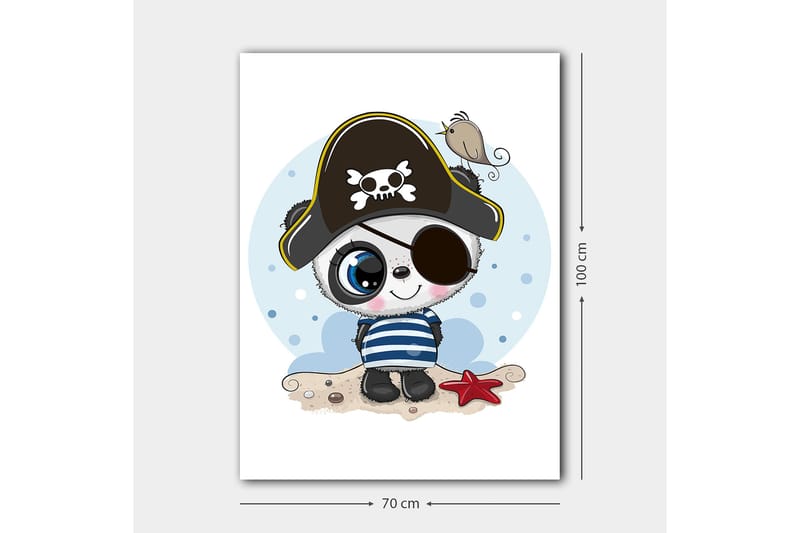 Lærred 70x100 cm - Sød panda klædt ud som pirat med øjenklap og pirathat - Blå / Sort / Hvid - Boligtilbehør - Billeder & kunst - Billeder på lærred