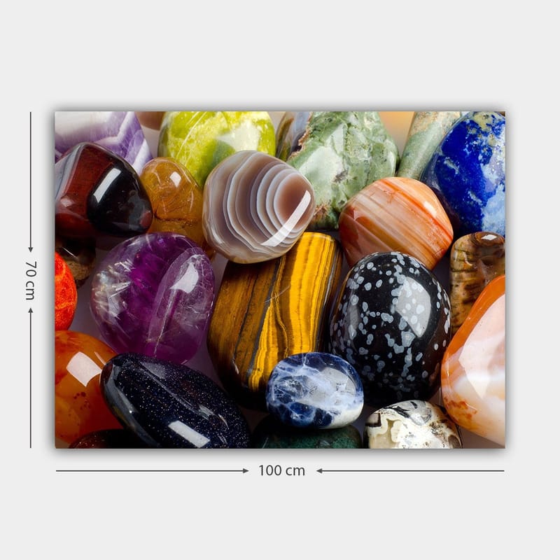 Lærred 70x100 cm - Samling af farverige ædelsten og mineraler i forskellige former og nuancer - Lilla / Orange / Grøn - Boligtilbehør - Billeder & kunst - Billeder på lærred