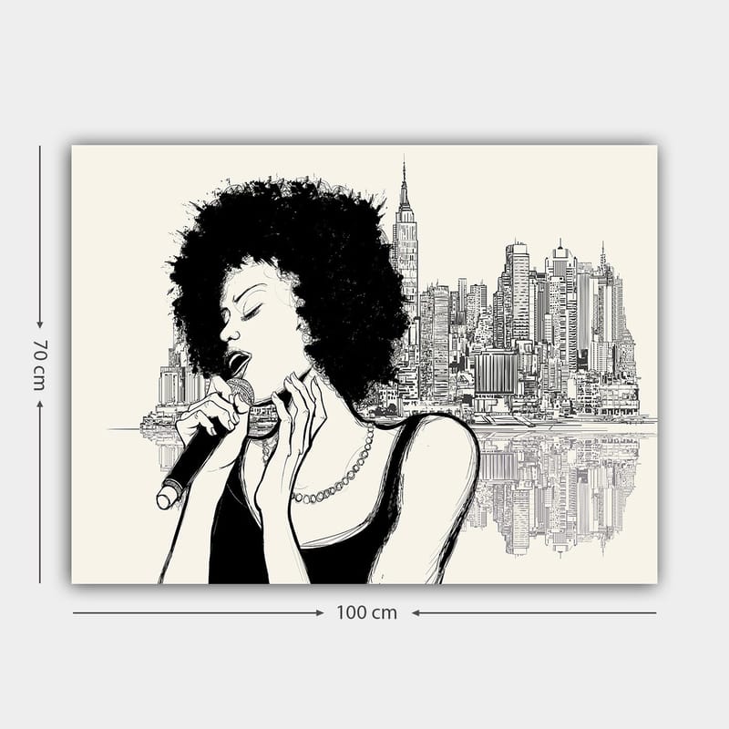 Lærred 70x100 cm - Sanger med afrohår foran en bysilhuet - Sort / Beige - Boligtilbehør - Billeder & kunst - Billeder på lærred
