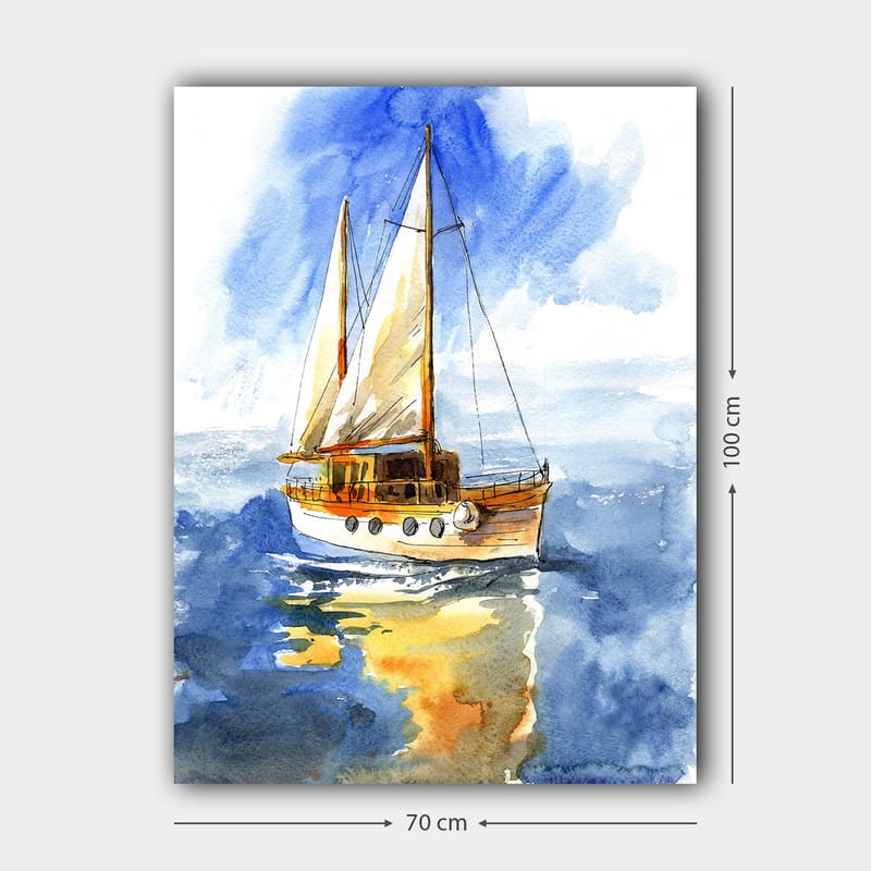 Lærred 70x100 cm - Sejlbåd glider hen over det glitrende vand under en klar himmel - Blå / Hvid / Beige - Boligtilbehør - Billeder & kunst - Billeder på lærred
