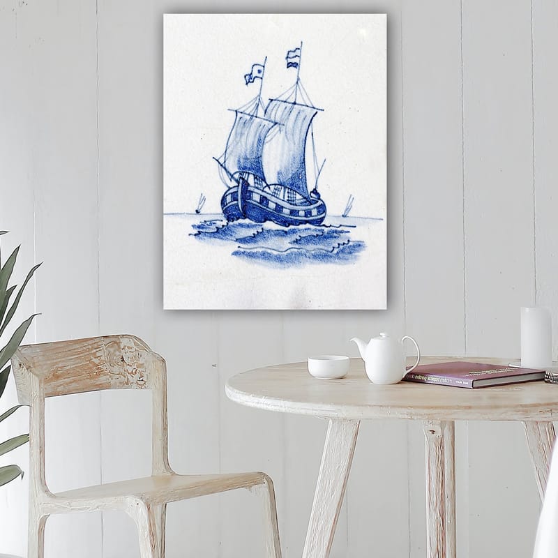 Lærred 70x100 cm - Sejlbåd med hvide sejl, der navigerer på havet - Blå / Hvid - Boligtilbehør - Billeder & kunst - Billeder på lærred