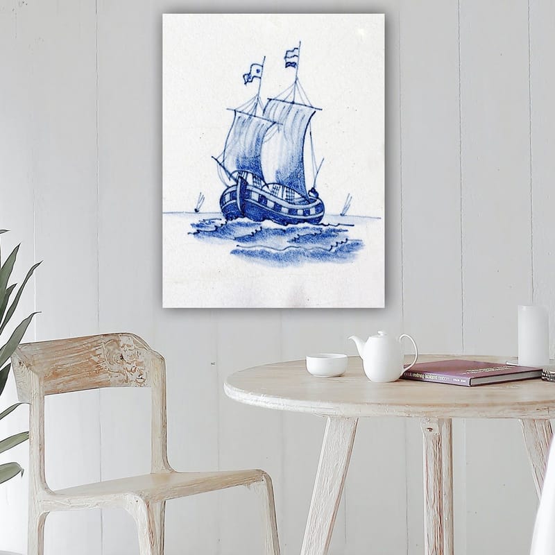 Lærred 70x100 cm - Sejlbåd med hvide sejl, der navigerer på havet - Blå / Hvid - Boligtilbehør - Billeder & kunst - Billeder på lærred
