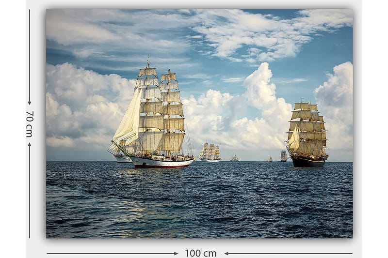 Lærred 70x100 cm - Sejlbåde der navigerer på åbent hav under en klar himmel - Blå / Hvid / Beige - Boligtilbehør - Billeder & kunst - Billeder på lærred