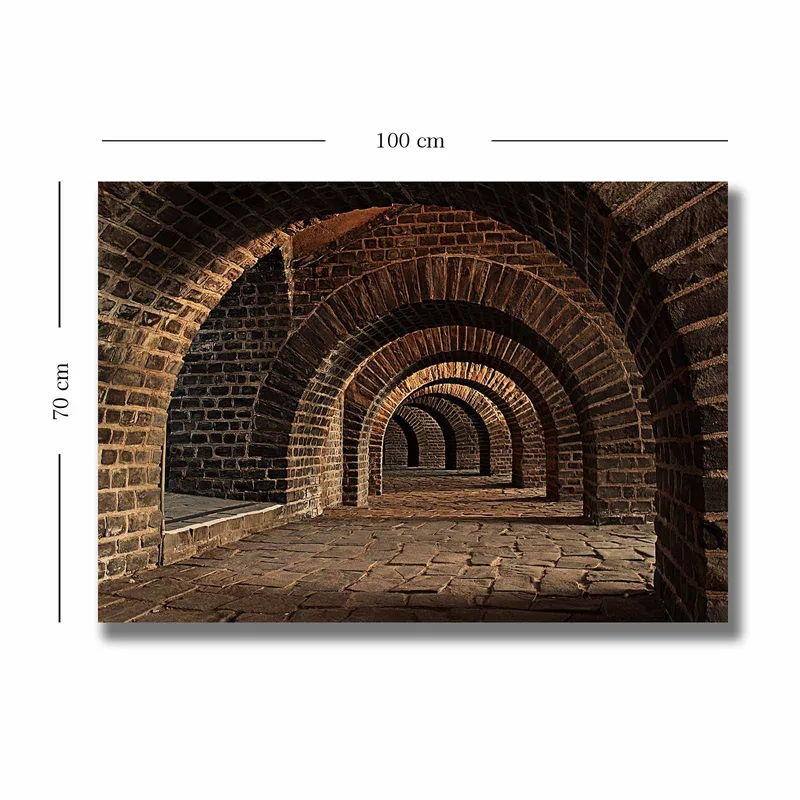 Lærred 70x100 cm - Serie af buer i en gammel stenstruktur, der skaber en følelse af dybde og perspektiv - Mørkebrun / Grå / Beige - Boligtilbehør - Billeder & kunst - Billeder på lærred