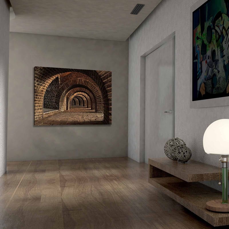 Lærred 70x100 cm - Serie af buer i en gammel stenstruktur, der skaber en følelse af dybde og perspektiv - Mørkebrun / Grå / Beige - Boligtilbehør - Billeder & kunst - Billeder på lærred