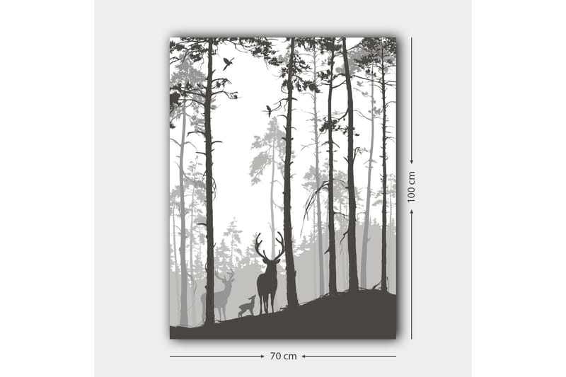 Lærred 70x100 cm - Silhuetter af hjorte i skovmiljø - Sort / Grå / Hvid - Boligtilbehør - Billeder & kunst - Billeder på lærred