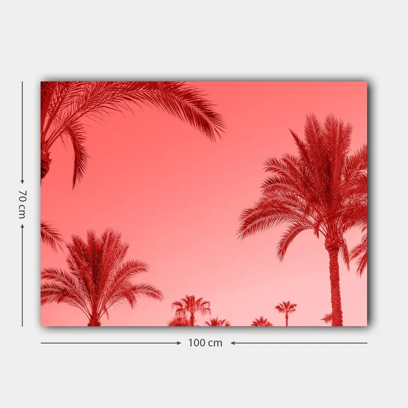 Lærred 70x100 cm - Silhuetter af palmer mod en rødlig himmel - Rød / Lyserød - Boligtilbehør - Billeder & kunst - Billeder på lærred