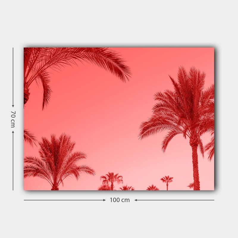 Lærred 70x100 cm - Silhuetter af palmer mod en rødlig himmel - Rød / Lyserød - Boligtilbehør - Billeder & kunst - Billeder på lærred