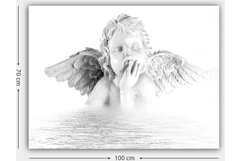 Lærred 70x100 cm - Skulptur af en engel med vinger, der sidder i en eftertænksom positur - Hvid / Grå - Boligtilbehør - Billeder & kunst - Billeder på lærred