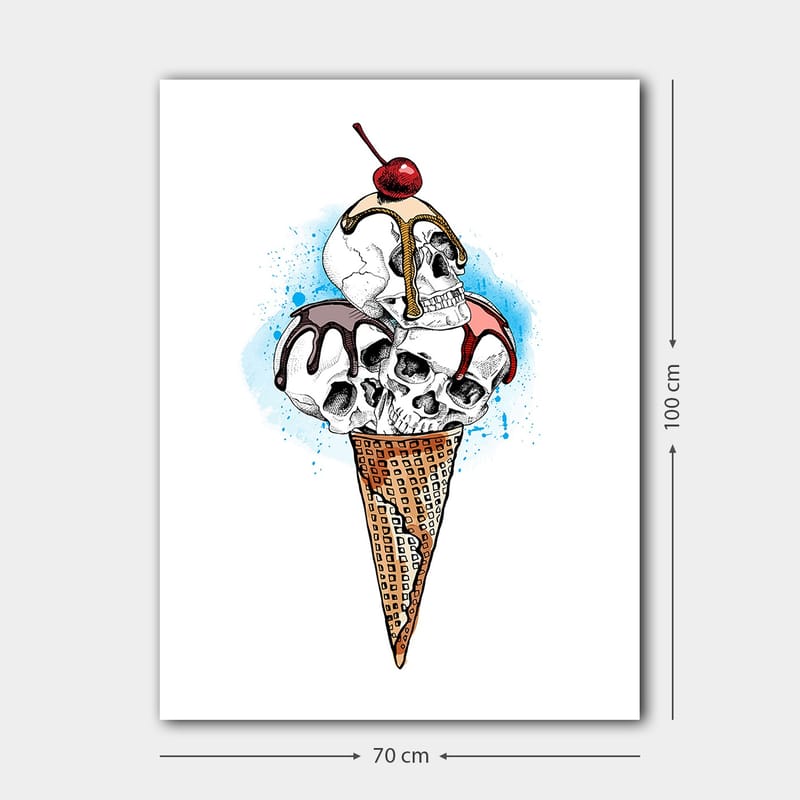 Lærred 70x100 cm - Skulptur af en is med kranier toppet med et kirsebær - Hvid / Brun / Rød - Boligtilbehør - Billeder & kunst - Billeder på lærred