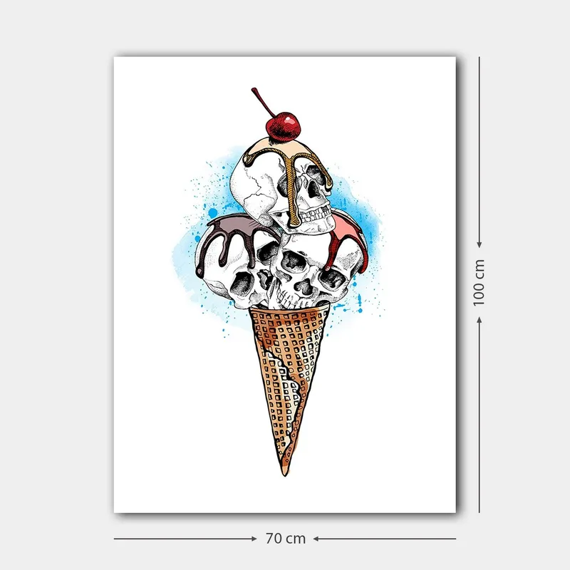 Lærred 70x100 cm - Skulptur af en is med kranier toppet med et kirsebær - Hvid / Brun / Rød - Boligtilbehør - Billeder & kunst - Billeder på lærred