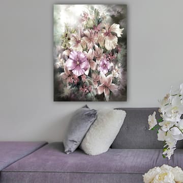 Lærred 70x100 cm - Smuk buket blomster i bløde pastelfarver - Lilla / Lyserød / Grøn - Boligtilbehør - Billeder & kunst - Billeder på lærred
