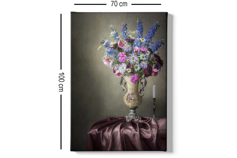 Lærred 70x100 cm - Smuk buket farverige blomster i en elegant vase - Lilla / Lyserød / Blå - Boligtilbehør - Billeder & kunst - Billeder på lærred